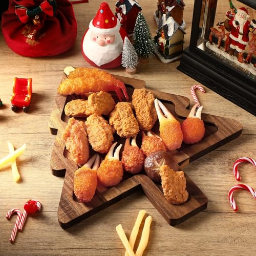 Ziliny 6 Pcs Christmas Appetizer Platter 12 Inch Christmas Cutting Board Acacia Serving Trays Wood Charcuterie Board Tray Snack Dessert Candy Dish Plate for Kitchen Gifts(Christmas Tree) miniatura 4