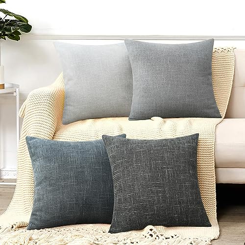Best Throw Pillow Colors for Grey Couch to Elevate Your Living Room 6 Merrycolor Blue Grey Decorative Throw Pillow Covers 18x18 Set of 4 Soft Chenille Throw Pillows for Couch Sofa Bed Square Pillow Covers Modern Farmhouse Pillowcase Home Decor(Grey & Blue)