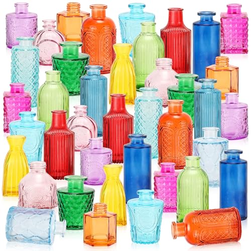 Yaomiao 60 Pcs Vases Bulk Colored Flower Glass Vases Bud