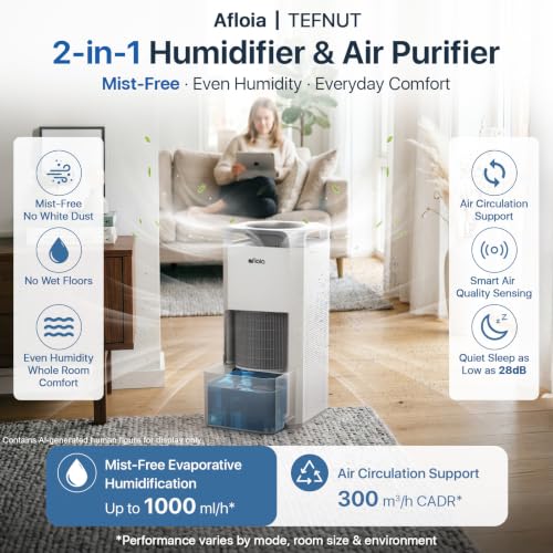 Image of Afloia 1000ml /h Mist Free Humidifier and Air Purifier in One for Bedroom
