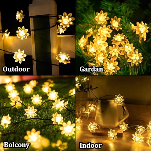 Image of Xenith 14 LED Double Silicone Lotus Flower Fairy String Decorative Lights for Diwali Christmas Tree Home Balcony Bedroom Navratri Ganpati Valentine Decoration (Warm White, 3.5 Meter)