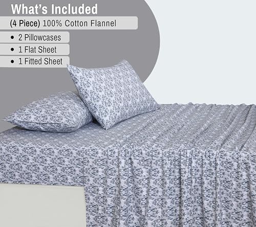 Ruvanti Flannel Sheets Queen Size - 100% Cotton Double Brushed Bed Sheets, Deep Pockets 16 Inches Queen Sheet Set, All Seasons Breathable & Extra Soft - Warm & Cozy, 4 Piece, Damask thumb #6