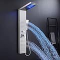 TSIBOMU Shower Panel Tower System with LED Lights, Stainless Steel 5 in 1 Shower Panel with Rainfall Waterfall Shower Head, Body Spray, Handheld Shower, Tub Spout (Brushed)