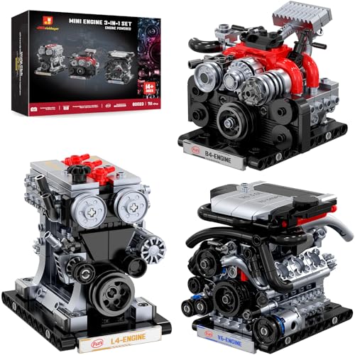 JMBricklayer V6 L4 B4 Engine Model Kits that Works, 3-in-1