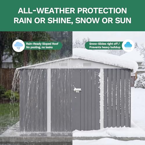 Image of JUMMICO 10x12 FT Outdoor Storage Shed, Heavy Duty Metal Shed with Lockable Door&Slooping Roof, Tool Shed for Garden Backyard Patio(Gray)