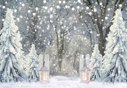 Msocio 7x5ft Polyester Winter Backdrop Christmas Forest Snowy Pine Tree Wonderland Photography Background for Xmas Holiday New Year Party Decorations Banner Portrait Studio Booth Photobooth Props