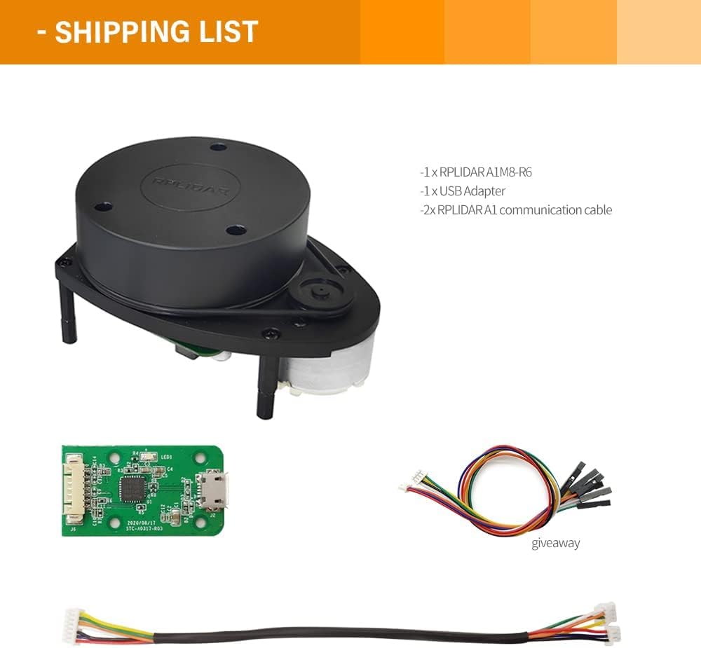 WayPonDEV RPLIDAR A1M8 Entfernungsmesser 2D 360 Grad 12 Meter Scanradius LIDAR-Sensorscanner zur Vermeidung von Hindernissen und Navigation von Robotern