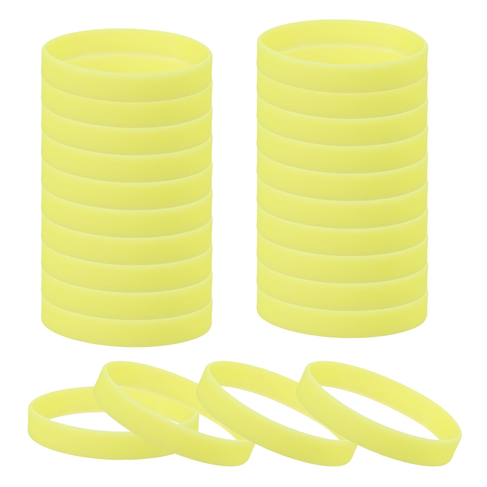 sourcing map 24 Pcs Rubber Bracelets, Unisex Silicone Bracelet Colored Elastic Sports Wristbands for Adults Teen Sports Team Games Parties Fashion Decorations, Luminous Yellow