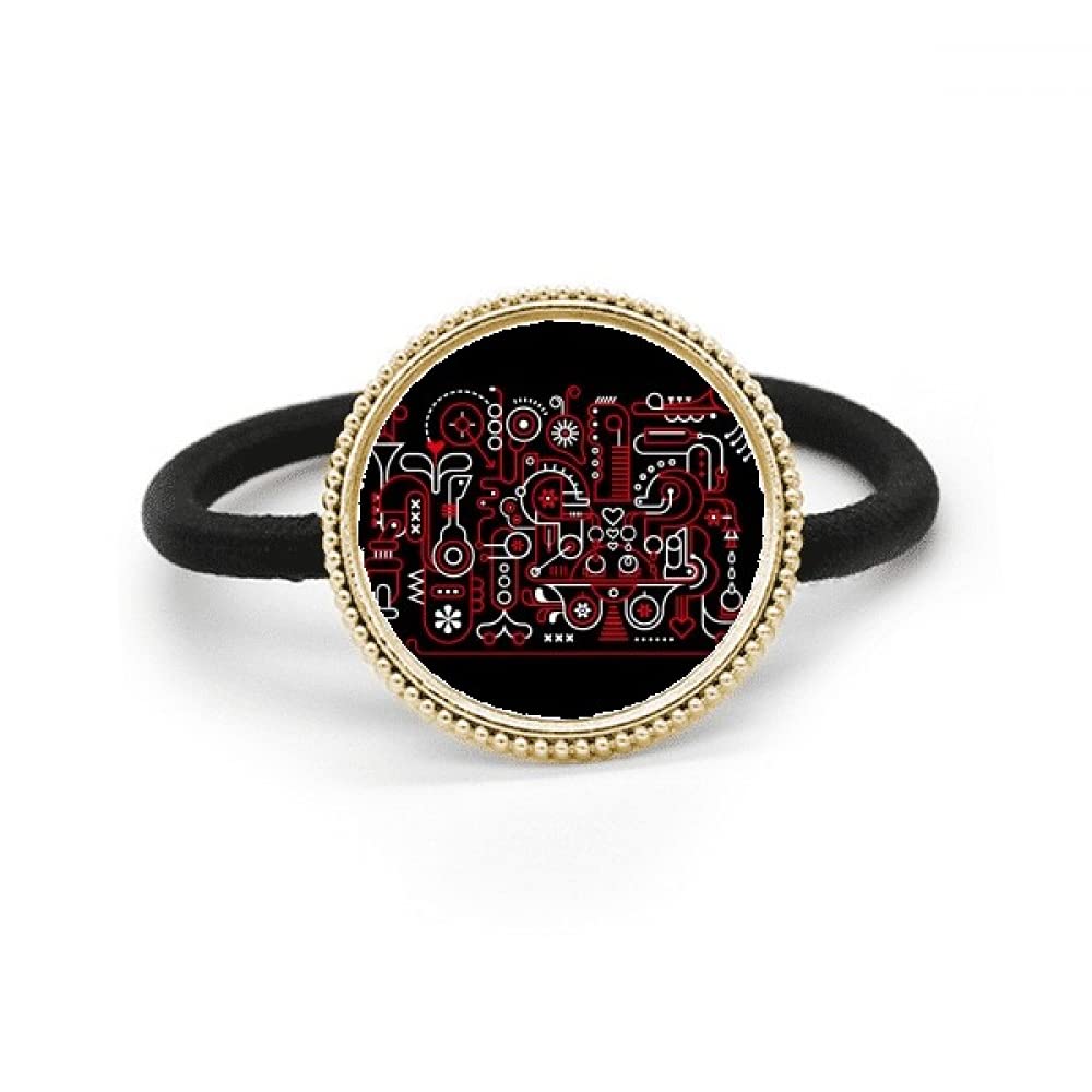 Corbata de pelo de plata metal evita tirones con caucho y estampado abstracto graffiti rojo 4