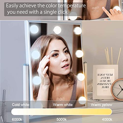 Fenchilin Hollywood Mirror With Light Large Lighted Makeup Mirror Vanity Makeup Mirror Smart Touch Control 3Colors Dimable Light Detachable 10X Magnification 360°Rotation(White) #TOP4