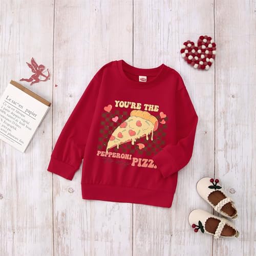 Image of MODNTOGA Toddler Girl Boy Valentines T-Shirt Love and Pizza Graphic Tee Funny Letter Pullover Tops Long Sleeve Shirt
