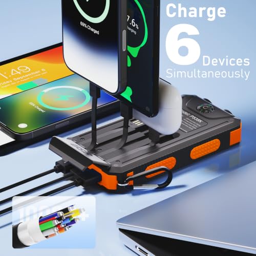 Durecopow Solar Charger Power Bank 20,000mAh, Portable Charger, 4 Cables 3 Ports Fast Charging External Battery Pack with USB C for Cell Phones, Solar Panel Charger with Dual Flashlight for Camping - Image 6