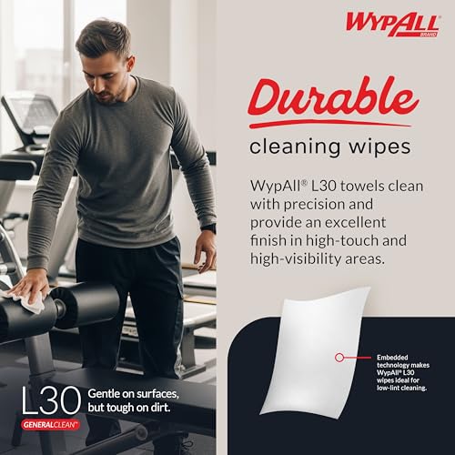 Image of WypAll GeneralClean L30 Cloths Heavy Duty Cleaning Wipes (05820), Center-Pull, Strong and Soft Bulk Paper Wipers, White (300 Sheets /Roll, 2 Rolls, 600 Sheet Total)