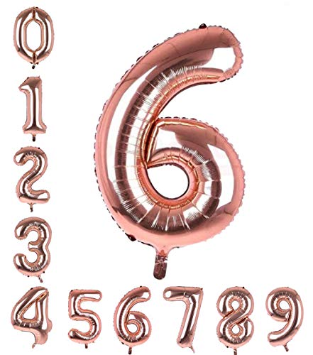 Image of AMFIN Number 6 Foil Balloon Number Balloons for Birthday Six Number Foil Balloon Six Number Props Sixth Birthday - Rose Gold