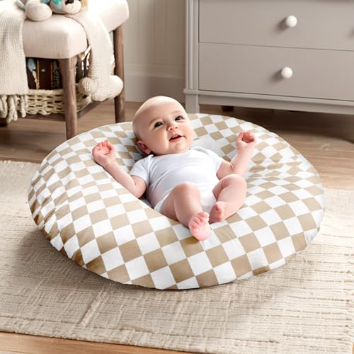 DILIMI Newborn Lounger Cover Removable Cover Ultra Soft Comfortable Lounger Slipcover Removable Cover for Infant Lounger Pillow, Light Brown Checkerboard (Lounger Pillow Not Included)