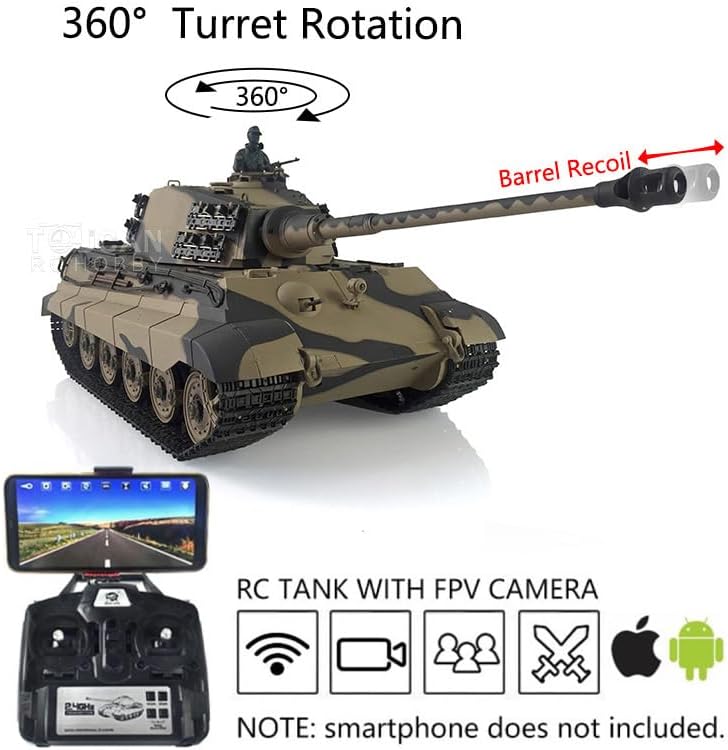 TOUCAN RC HOBBY 1/16 Henglong FPV 7.0 Customized King Tiger RTR RC Tank 3888A Barrel Recoil FPV
