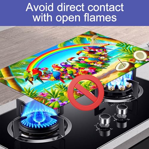 Image of HOMETITUTE Summer Stove Top Cover 28x20 Rainbow Parrot Beach Heat Resistant