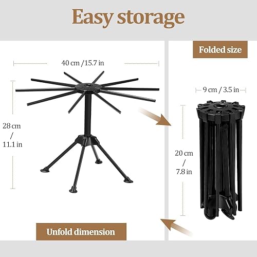 Miniatura 2 de Ourokhome Estante de secado de pasta plegable, soporte de plástico para secadora de fideos con 10 asas de barra para espaguetis frescos caseros,