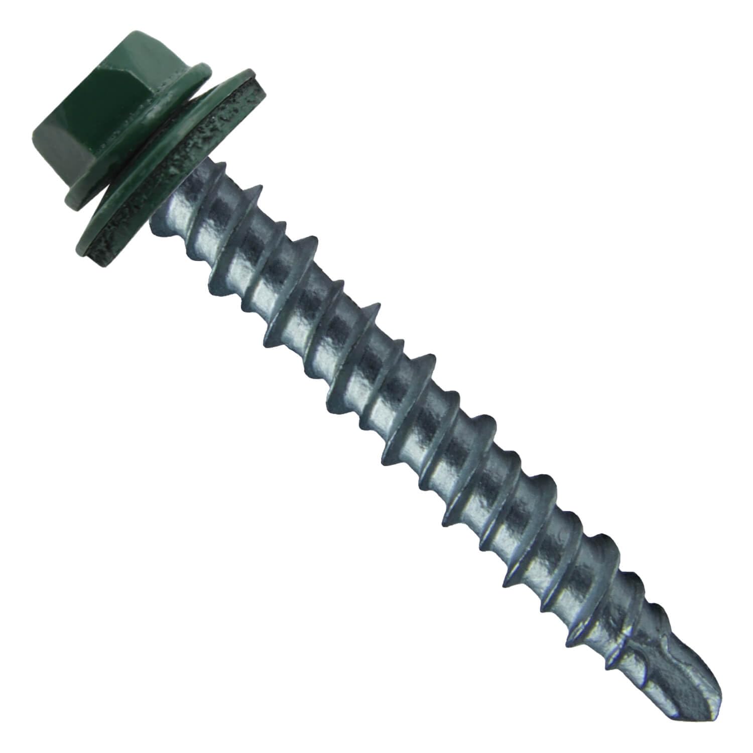 10 x 1-1/2" Ivy Green Galvanized Mini Driller Sheet Metal Roofing Screws - Hex Washer Head - Self-Starting/Tapping - EPDM Washer. 1 x 250 Count Bag - 250 Screws