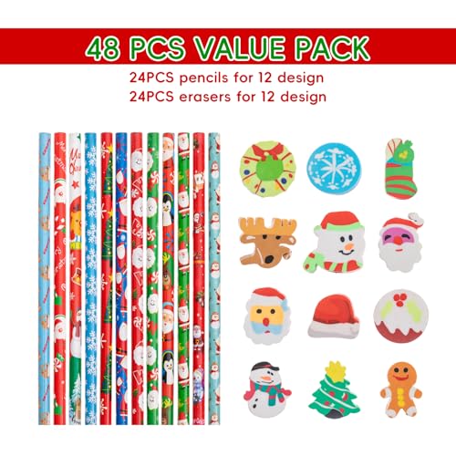 Set de 24 lápices navideños con borradores miniatura 2