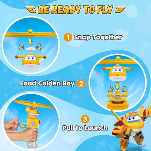 Image of Super Wings Outdoor Toys, Golden Boy Flying Toys for Kids Ages 3-5 4-8, Toddler Outdoor Games Flying Discs, Outside Toys Airplane Launcher Toy for Kids Boys Girls Age 3 4 5 6 7 8 9+