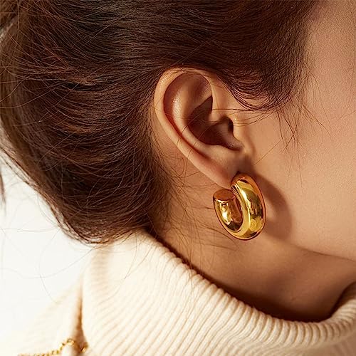 Moodear Trendy Chunky Hoop Earrings for Women - Dainty 14K Gold Plated Thinck Open Hoops Hypoallergenic Lightweight Earring Jewelry Gift3