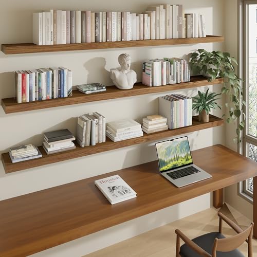 Image of ROGMARS 72 Inches Long Walnut Floating Shelves