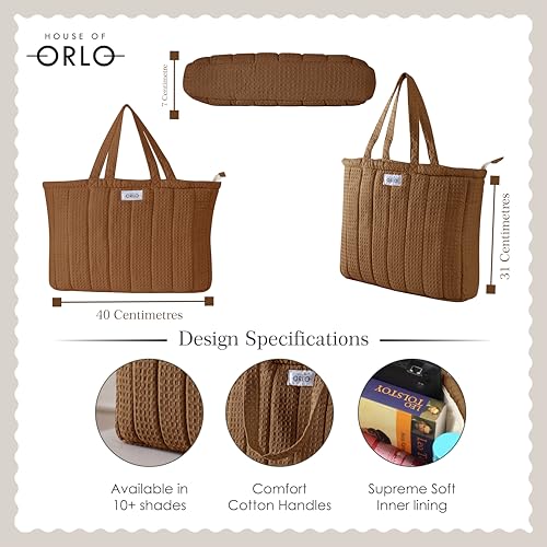 Image of Premium Cotton Waffle Quilted Tote Bag, Large Spacious Handbag for College, Office, Work, Travel, Shopping & Daily Use