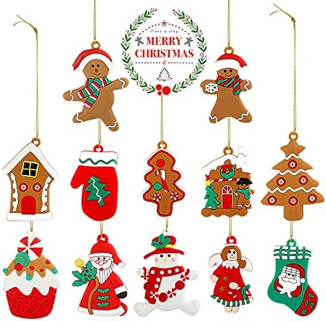 Gwhole Decorazioni Albero di Natale Omino Pan di Zenzero Decorazioni Natalizie per Albero 12 pz Addobbi Natalizi Addobbi Albero di Natale in PVC Decorazioni Natalizie per la Casa Ciodoli Natalizi