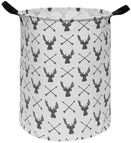 Image of HUAYEE 19.7 Inches Large Laundry Basket Waterproof Round Cotton Linen Collapsible Storage bin with Handles for Hamper Kids Room,Toy Storage (Deer head)