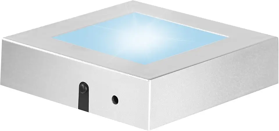 EUSTUMA Base Quadrada Com Luzes Led Em Diversas Cores, Ideal Para Exibir Obras De Arte Em Cristal 3D E Decorar Festas E Eventos. (Prata Pequena, Tamanho Pequeno)