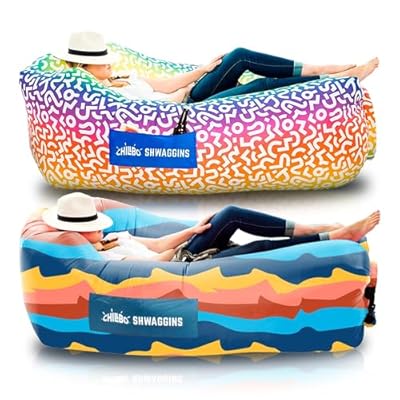 Chillbo Shwaggins Inflatable Couch Bundle – Cool Inflatable Lounger Easy Setup is Perfect for Beach Gear, Camping Fun and Festival Accessories.