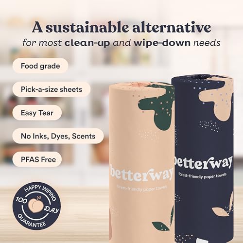 Betterway Bamboo Paper Towels - 6 Rolls, 2 Ply - Plastic Free, Disposable Kitchen Paper Towels - Select Size, Tree Free, Compostable, Strong & Absorbent, No Dyes - PFAS Free - Image 5