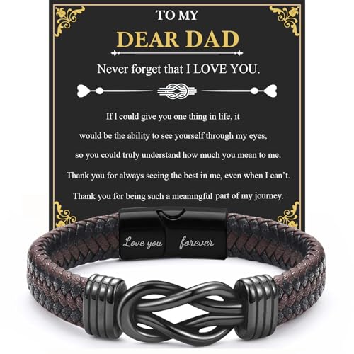Present for Dad Engraved Braided Leather Bracelet with Love You Forever from Daughter & Son Great for Fathers Day Birthday Valentines Day Ideal Choice for Stepdad Mens Stocking Fillers