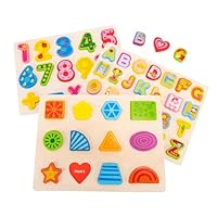 XJYQJD Wooden Alphabet Number Shape Learning Puzzles for Toddlers, 3 in 1 ABC Letter Puzzle Board Set for Kids Ages 3-5 Educational Alphabet Learning Toys for Preschoolers Boys Girls Gifts