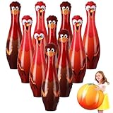 Lunmon 11 Pcs Easter Giant Inflatable Bowling Set 27 Inch Carrot Pins with 23 Inch Bowling Ball Indoor Outdoor for Adults Easter Party Yard Indoor Outdoor Games Supplies(Turkey)