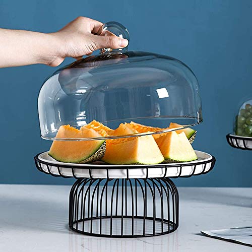Pastry Tray with Lid Fruit Snack Storage Bracket with Glass Dome Cover(Size:29cm) - Image 4