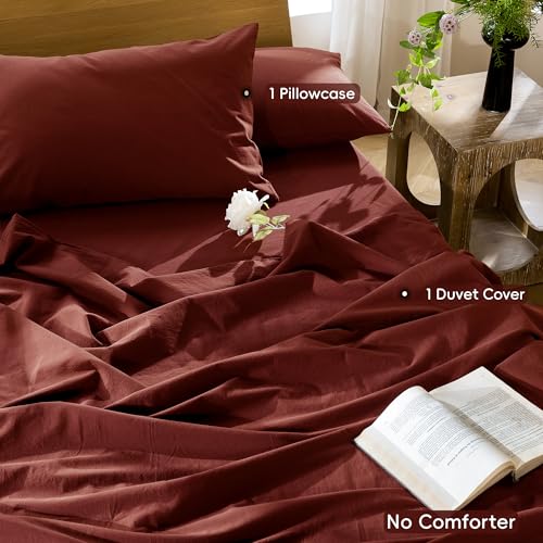 Image of MooMee Duvet Cover Set 100% Washed Cotton Linen Like Twin | Relaxed Linen-like Texture. Soft, Breathable & Long-lasting Comfort. Lightweight. Hidden Zipper with 8 Interior Corner Ties