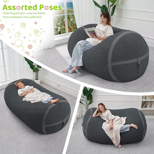 Image of 5FT Bean Bag Chair 5'Giant Bean Bag Chairs with Adults, Large Beanbag Chair | Bean bag Lounger with Machine Washable Cover Fine Corduroy Fabric, Comfy Chairs for Living Room Bedroom Dorm, Darkgrey