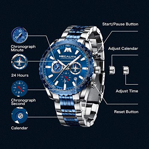 Image of MEGALITH Wrist Watches for Man Analog: Classic Waterproof Two Tone Stainless Steel Chronograph Dial Quartz Date Luminous Hands Mens Casual Watches