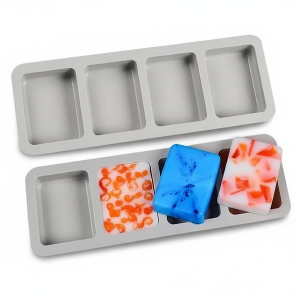 Silicone Soap Mold | 4 Cavity Rectangle Soap Mould | Multipurpose Soap Mould | Flexible Rectangular Soap Mould for Bath Bomb, Homemade Soap, Soap Bars (Multicolor – PK1)-image-15