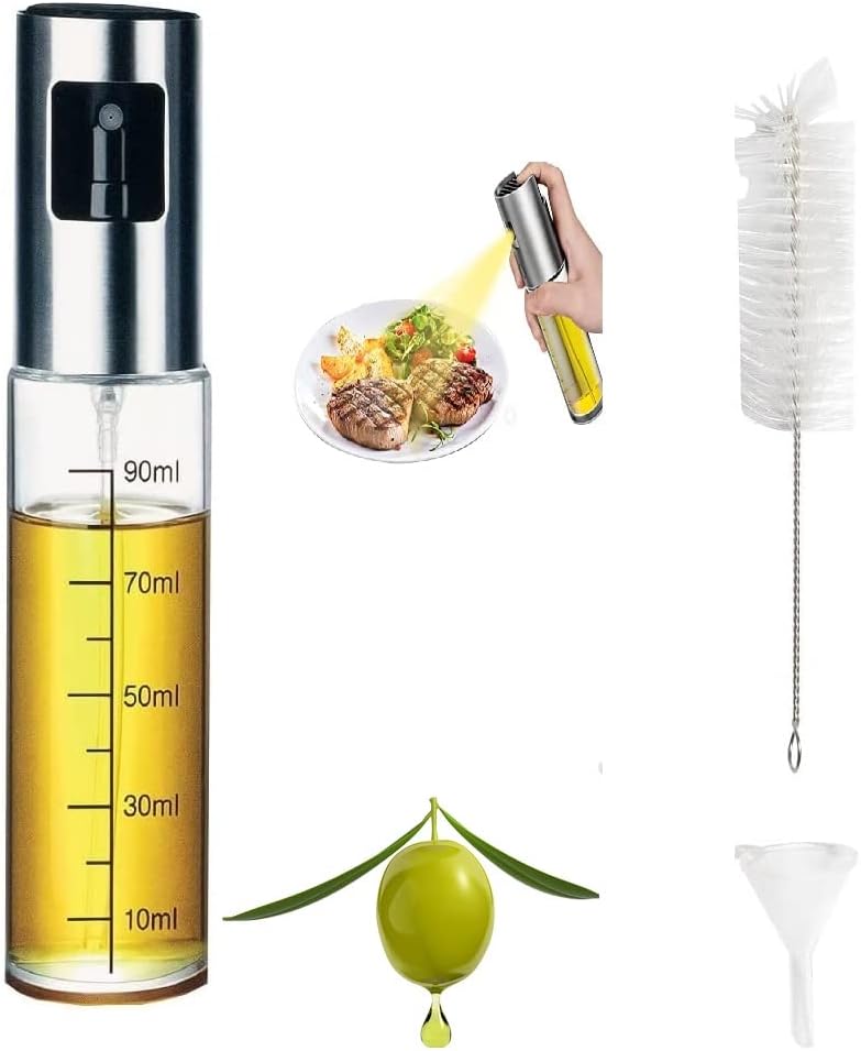 PULVERIZADOR DE ACEITE SPRAY ACEITE BOTELLA VIDRIO 100ML DOSIFICADOR ACEITE OLIVA VINAGRE EMBUDO PINCEL INCLUIDO ACEITERA PARA COCINAR
