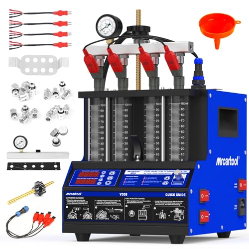 Mrcartool V308 Fuel Injector Cleaner Machine 4-Cylinder Injector Cleaner Tester, 110V Ultrasonic Fuel System Injection Cleaning Kit for Diesel Gasoline Car Motorcycle