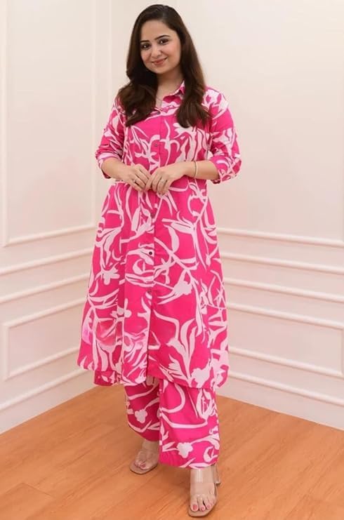 Image of GRECIILOOKS Co ord set for women stylish | Anarkali Kurta-Set - Viscose Printed Kurta & Straight Pant | kurtis| Festive Indian Traditional Outfit Dress for Functions & Puja | Trendy Travel & Streetwear Look for Woman | 3 /4 Half Sleeve