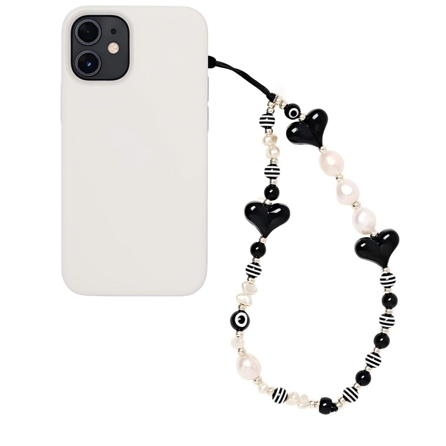WCCH Beaded Phone Charm Y2K Kawaii Handmade Acrylic Phone Lanyard Wrist Strap for Camera Bag Airpods Keychain Charm Gold and White Pearls — view 13