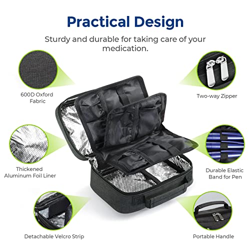 auvon large insulin cooler travel case longer cooling effect with 4  160g ice packs compact medication cooler bag for 8 insulin pens and diabetic supplies ideal travel partner with handle design