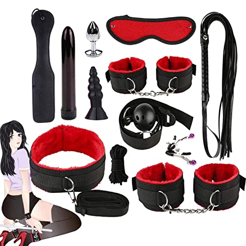 Juego de Felpa Engrosada, Accesorios de Juego Extremo para Parejas (12pcs / Set, Rojo)