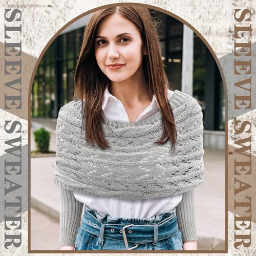 Image of Geyoga 2 Pcs Scarf with Sleeves for Women Knitted Wrap Sweater Scarf with Sleeves Shrugs for Women Wrap Shawl