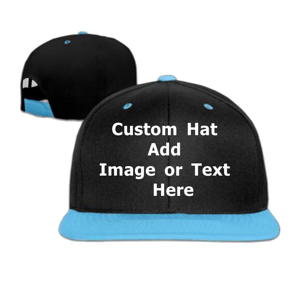 CustomCustom Snapback Cap with Your Image or Text, Flat-Brimmed Hat, Pop Rock Cap, Popular Adjustable Plain Flat Peak Baseball Cap for Friend Birthday Presents, Personalized to Family