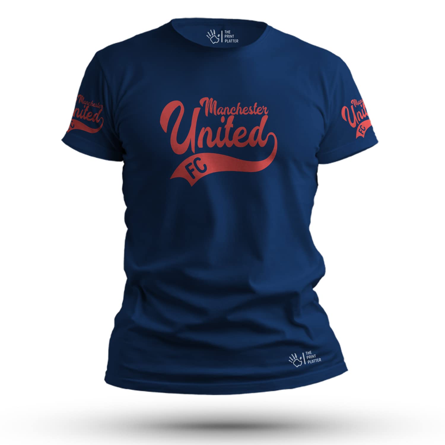 THE PRINT PLATTERMan United Baseball Style N,Blue Cotton T-Shirt with Digital Print | MUFC Round Neck | T-V13